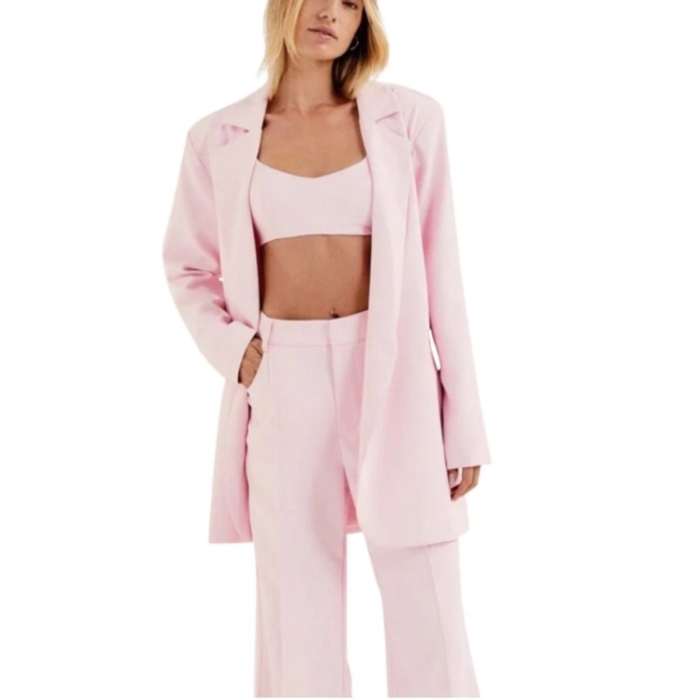 For Love And Lemons Pink Satin set of Blazer and pants size medium